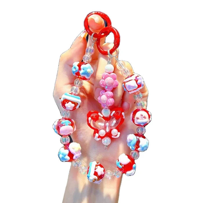 Cute Acrylic Butterfly Beads Bracelet for Women Keychain Pendant Wristlet Chain Mobile Phone Accessory