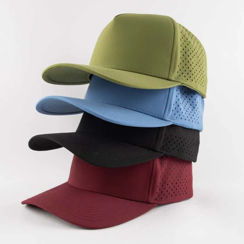 Factory Outdoor Men Adjustable Blank Plain Custom Logo Baseball Cap Waterproof Laser Drilling Logo