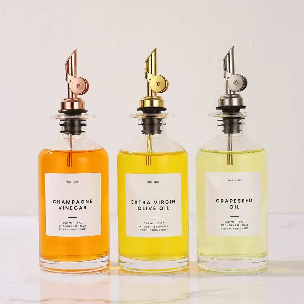 350 ml 11.8oz Oil and Vinegar Dispenser with Metal Pour Spout Weighted Pourer Glass Bottle Dispenser for Kitchen Olive Oil Cruet