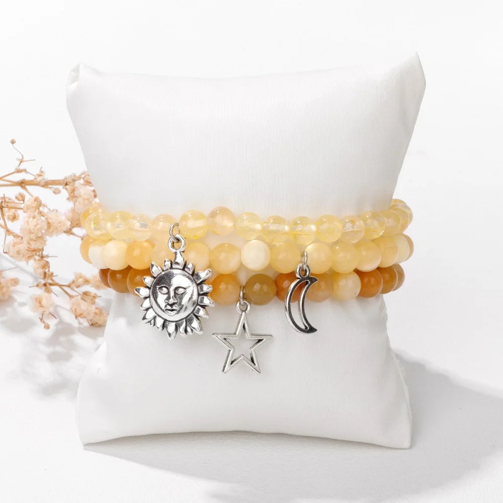 Light Luxury Style Crystal Stone Bead Bracelet Sun Moon Star Pendant with Agate New Small Design Fashion Beaded Bracelets Gift