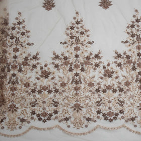 HY0687 New Design African Brown Lace Fabric With Beads and Peals Hand 3d Floral Net Lace Fabric
