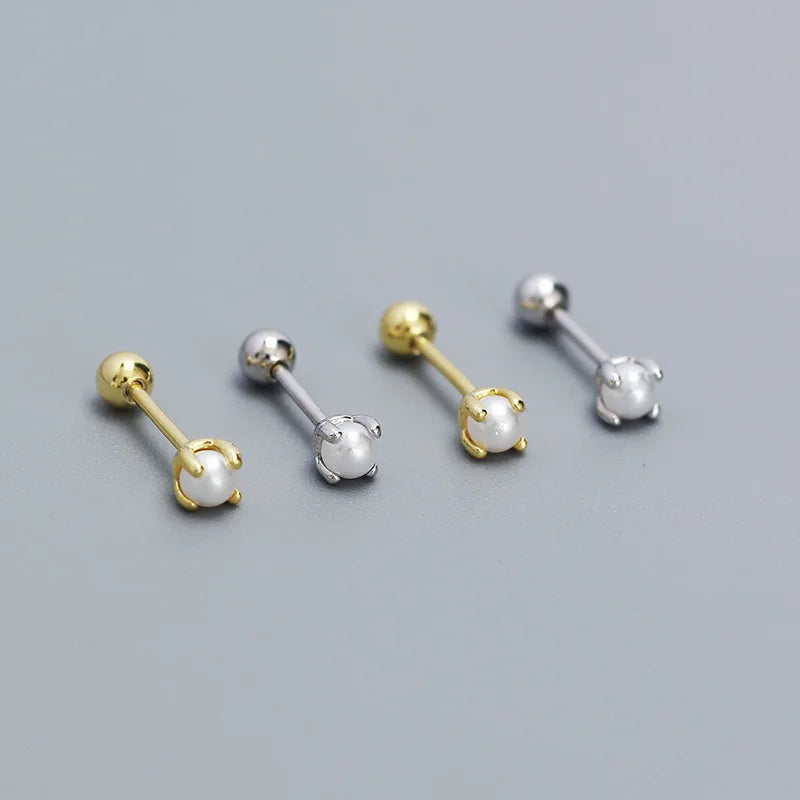 925 Sterling Silver Earrings Wholesale 18k Gold Plated Mini Pearl Stud Earring for Girls