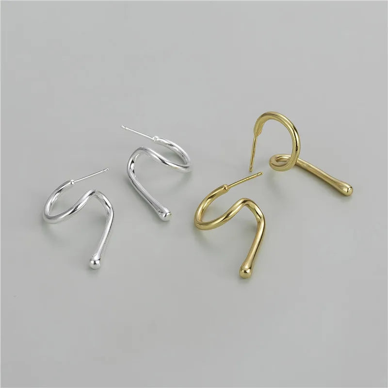 Punk Style 925 Sterling Silver Big Twist Glossy Girls Party Stud Earrings Wholesale