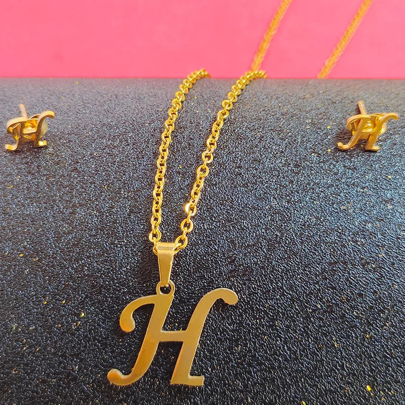 Wholesale Initial 'H' 18K Gold Plated Stainless Steel Jewelry Set for Women for Weddings & Parties