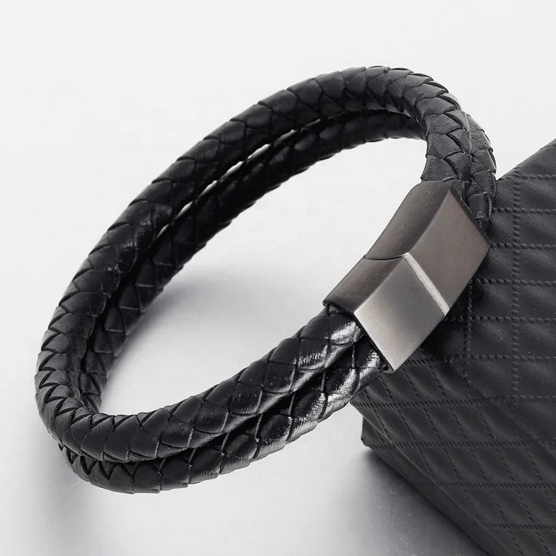 316 Steel Bangle Black Real Bracelet Thick Rope Simple Stainless Wrist Armband Jewelry Luxury Real Men Bracelet Leather Schmuck