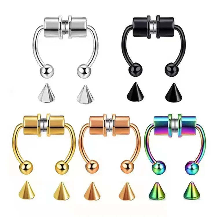 2025 Stainless Steel Cuff with Gold Tone Free Fake Nose Ring Nose Piercing Septum Rings Diamond Cut Women's Jewelry