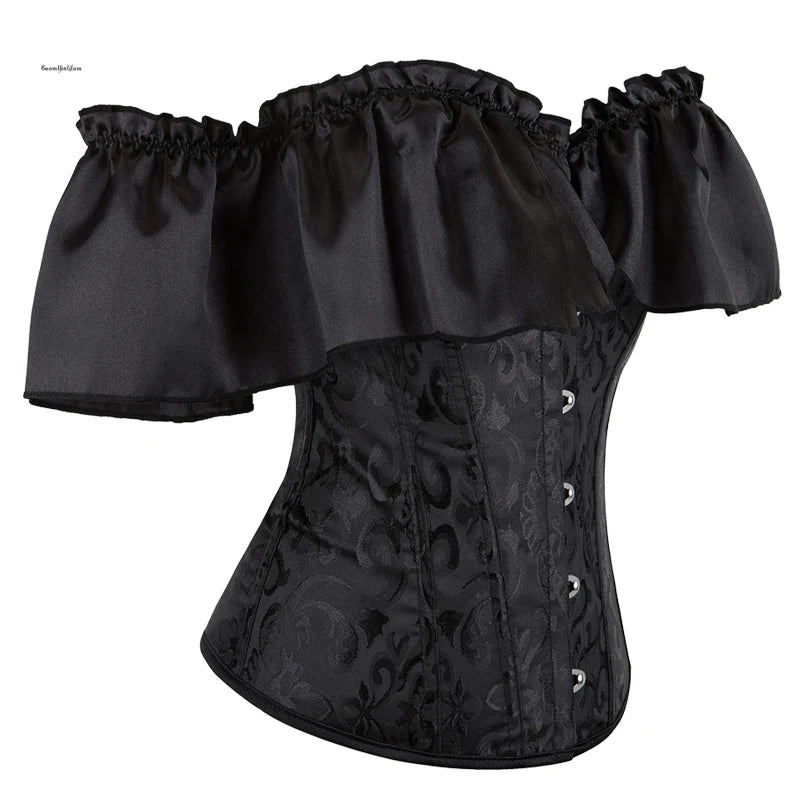 Women'S Bustier Flower Print Vintage Ruffle Lace up Boned Gothic Lingerie Waist Cincher Corset Tops
