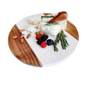 11 Inch Handcrafted Round Charcuterie Board Marble and Wood Cutting Board with Handle