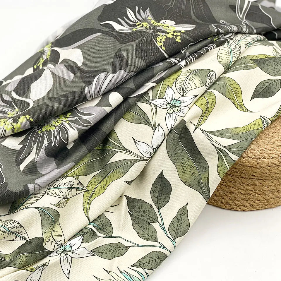Soft Touch Custom Flower Dress Material Textile Spun Woven Discharge Printed 30s Rayon Twill Fabric
