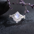 New Design Natural Gemstone Pear Shaped Moonstone 925 Sterling Silver Wedding Engagement Ring Women Rings