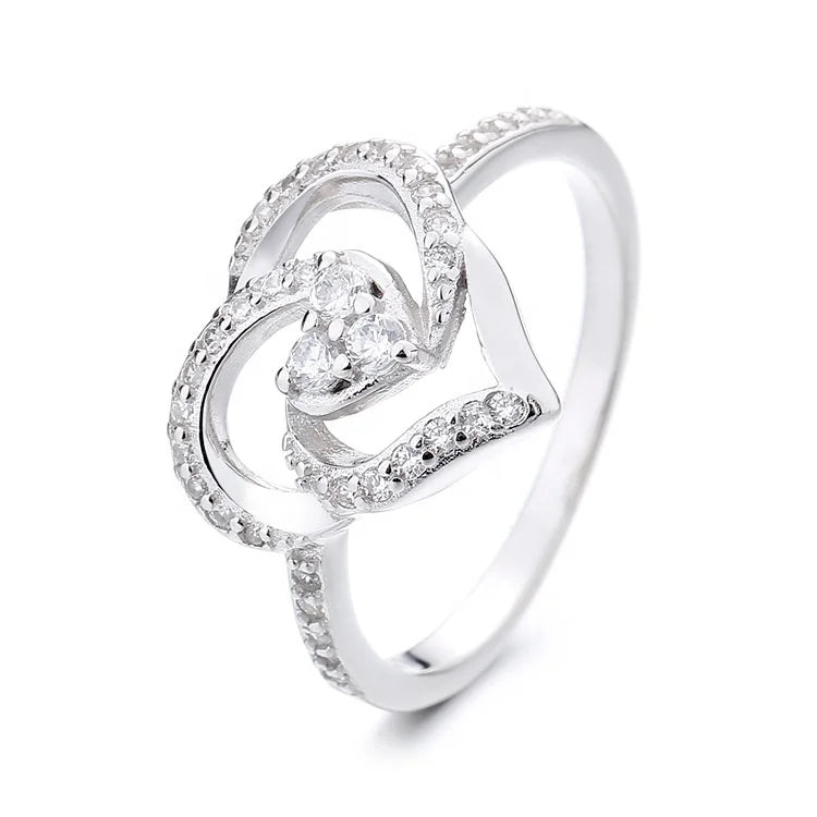 Fashion Heart Rings in Sterling Silver 925 Thin Band Love Engagement Rings for Women