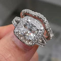 Huitan 2Pcs/Set Bridal Engagement Square Cubic Zirconia Diamond Rings Micro Pave Women Silver Plated Classic Wedding Ring Set
