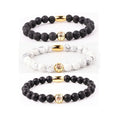 New Fashion Natural Lava Stone Matte Onxy Howlite Beads Gold Baseball Basketball Charm Ball Stretch Bracelet Men Women