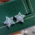 Huitan Double Five-pointed Star Zircon Hollow Stud Earrings Daily Fashion Girls Women Silver Daily Star Earring