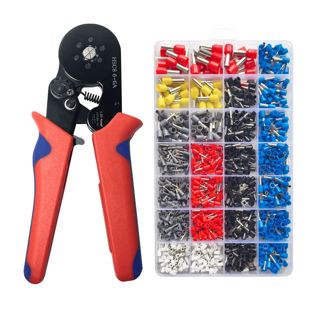 1200 Tubular Cord End Terminal Repair Crimper Crimping Pliers Set Ferrule HSC8 6-6A Hand Crimping Tool Kit