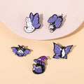 Custom Black White Cat Purple Butterfly Nickel Plating Metal Animal Magic Cat Wizard Hat Clothing Hard Enamel Lapel Pins