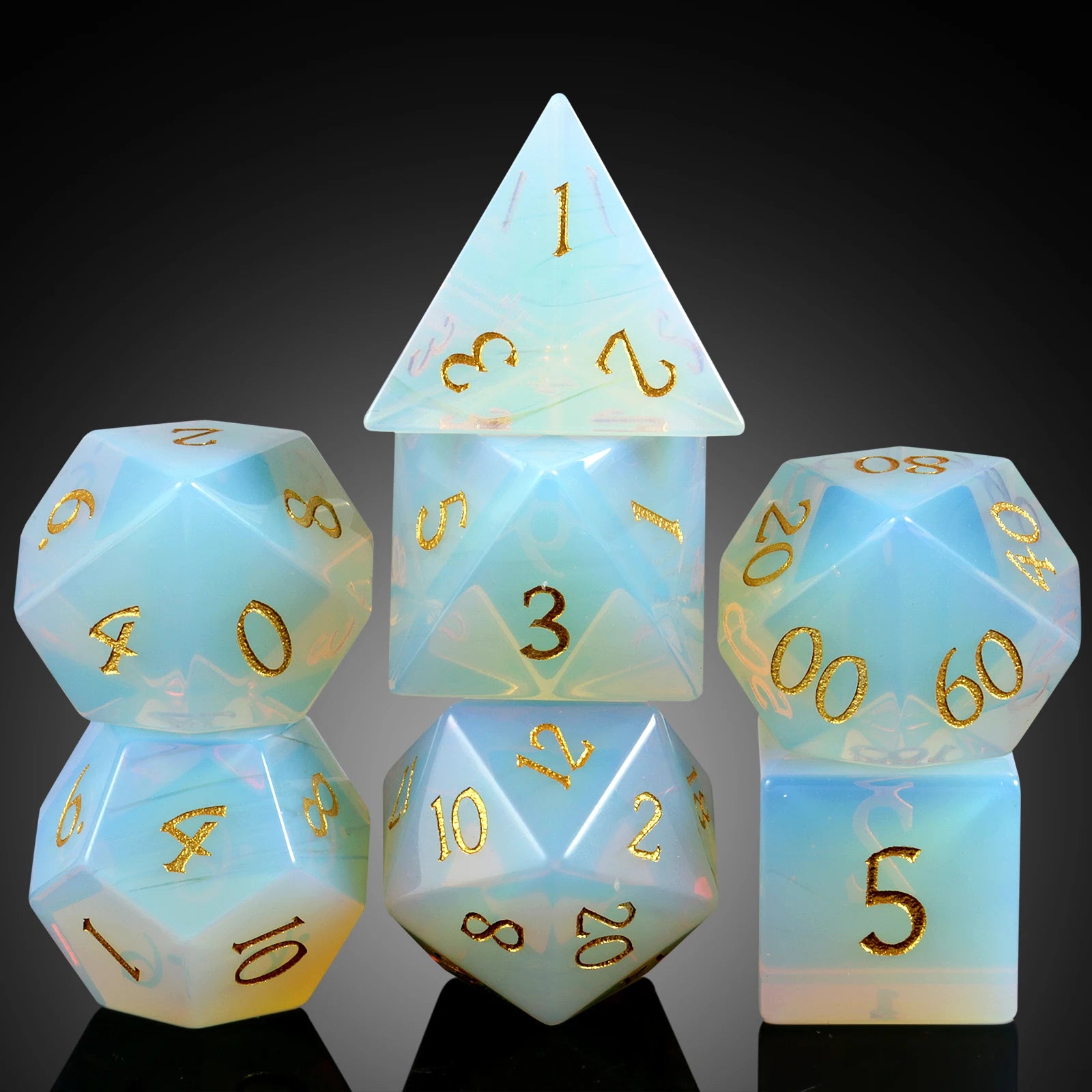 Wholesale Glass Opal Polyhedral D&D Dice Set with 16mm Size and Metal Case