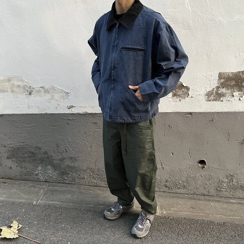 Man Cotton Canvas Overalls Custom Denim Collars Jacketed Workwear Collar Collarless Twill Men Casual Zipper Jacket Woven Regular