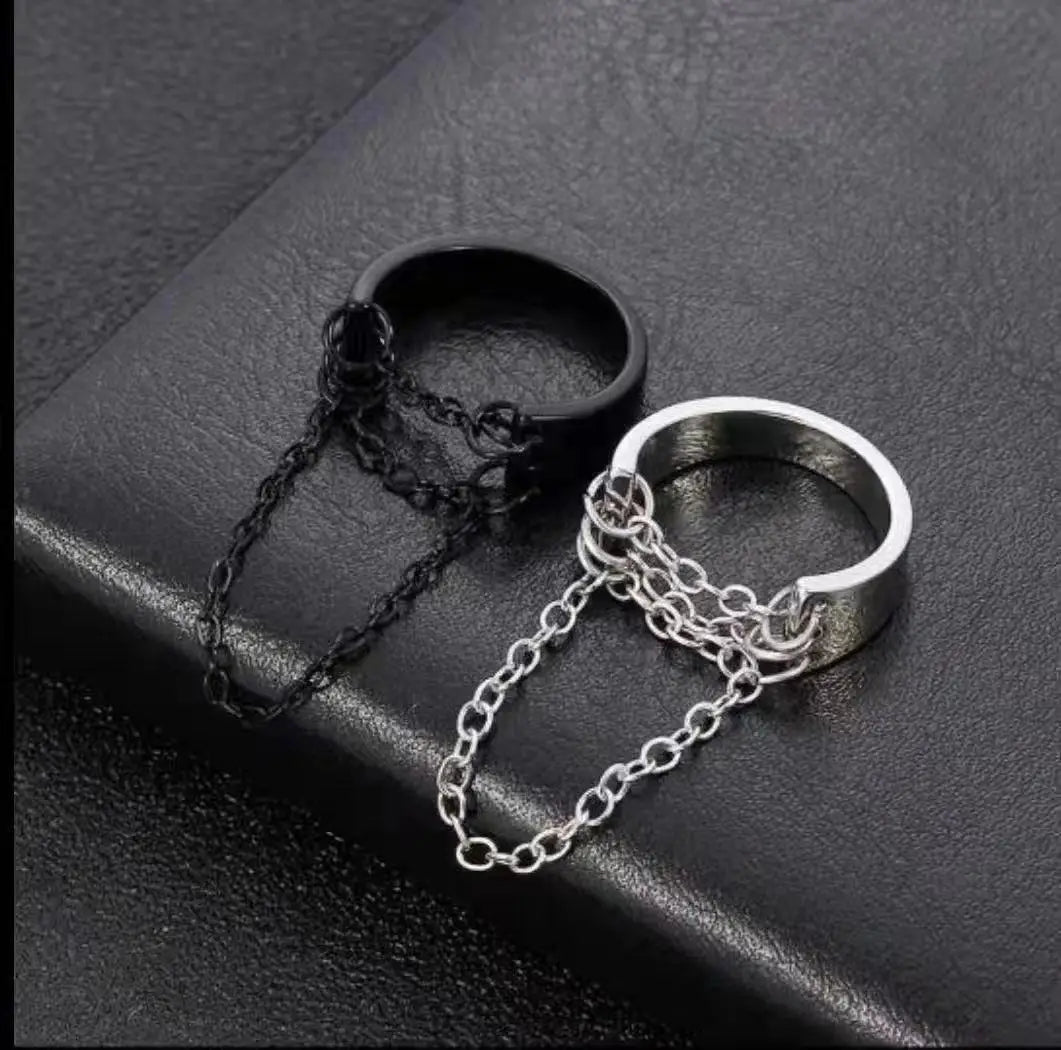 Punk Multi Layer Tassels Chain Ring Black & Silver Color Ring for Man Women Hip-hop Rock Gothic Jewelry Nightclub Pub