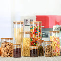 250ml-2L High Borosilicate Glass Food Storage Container Cylindrical Kitchen Container with Bamboo Cover for Rice Sugar Snacks