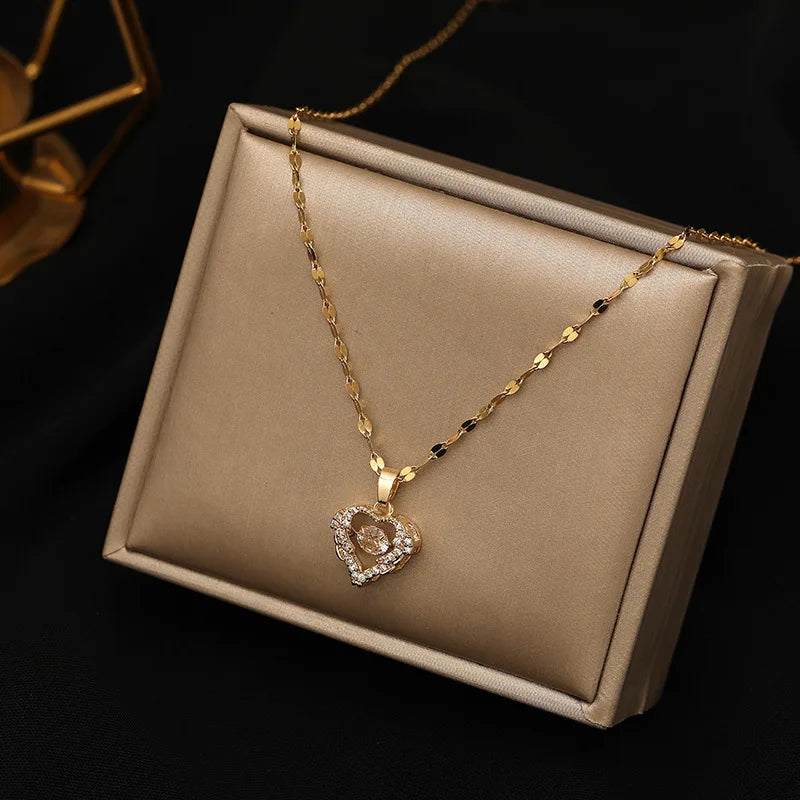 2023 Beating Heart Stainless Steel Pendant Necklace for Women Non-Fade Necklace for Wedding Party Anniversary
