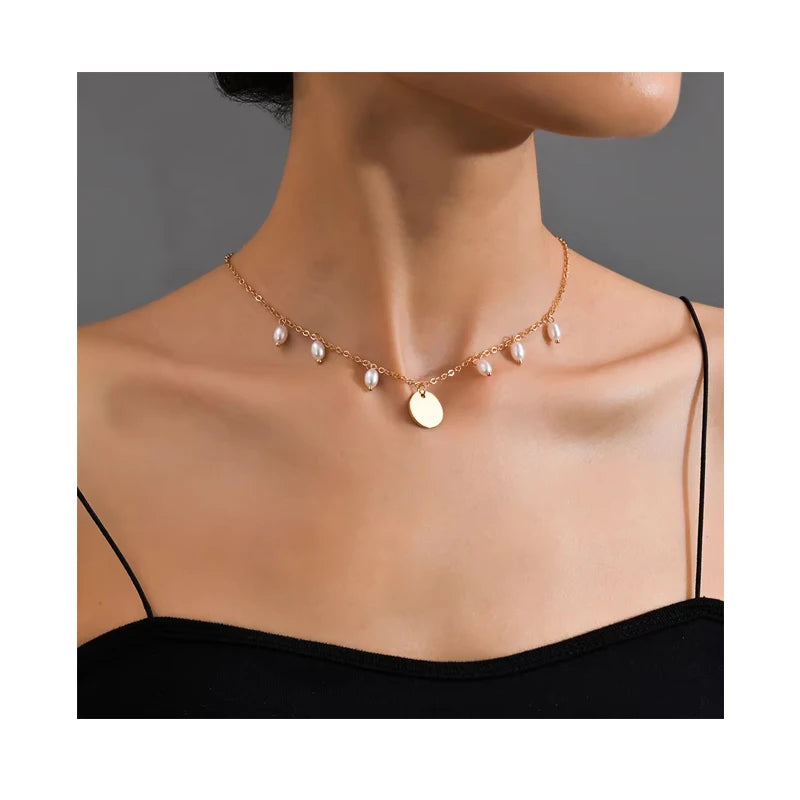 Minimalist Fresh Water Pearl Choker Necklace Stainless Steel Jewelry for Mother's Day Gifts Number Shape Pattern