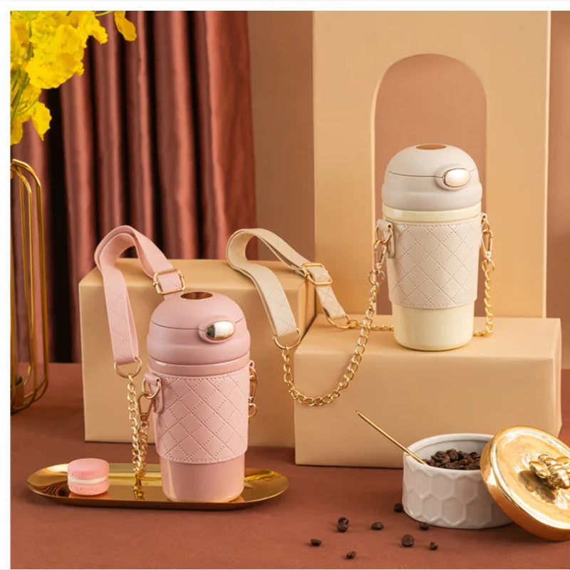 Coffee Sleeves Reusable Leather Coffee Cup Holder With Handle Chain Water Bottle Sleeve Drinks Bubble Tea Carrier