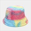 Stylish Tie-dyed Warm Furry Bucket Hats Colorful Fur Hat 2020 Hot Selling Bucket Hat rainbow Color
