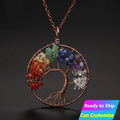 Wholesale Natural Crystal Seven Chakra Gemstone Tree of Life Necklace Children's Crushed Stones Pendant Healing Quartz