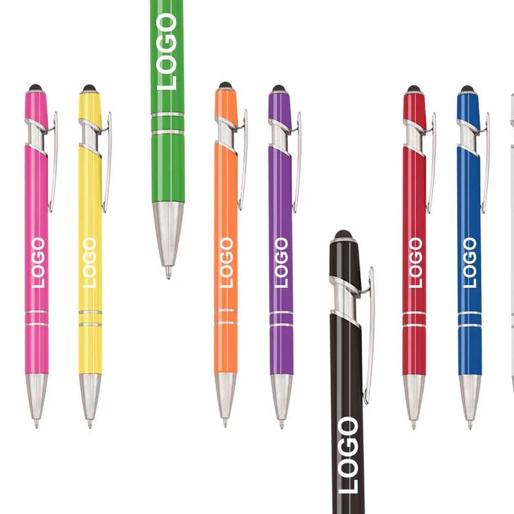 Promotional 2 in 1 Customized Ballpoint Pen Multi-Colored Luxury Metal Stylus Ball Pen with Logo Printed for Office School