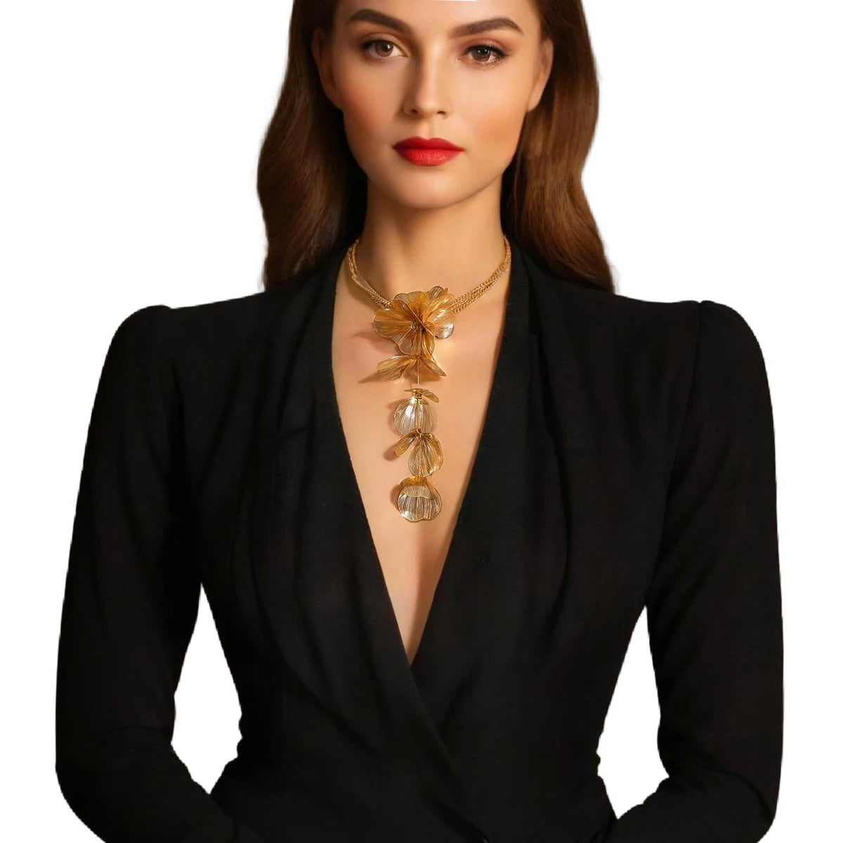 Charms Flower Leaf with Long Tassels Choker Necklace for Women Trendy Lady Multilayer Chain Necklace Fashion Jewelry Accessories