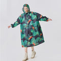 Adult Oversized Outdoor Long Women Men Printed Portable Reflective Strap Raincoat With Pocket