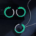 New Temperament Half Round Green Leaf Shaped Marquise Cut Cubic Zircon Crystal Stud Earrings and Necklace Jewelry Set for Women