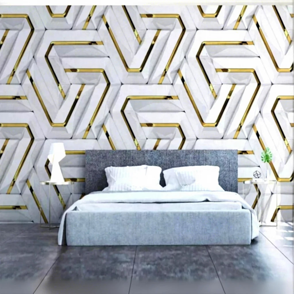 3D Stripes & Plaid Pattern Modern Waterproof Anti-Static Living Room Wall Mural Wallpaper Home Decor