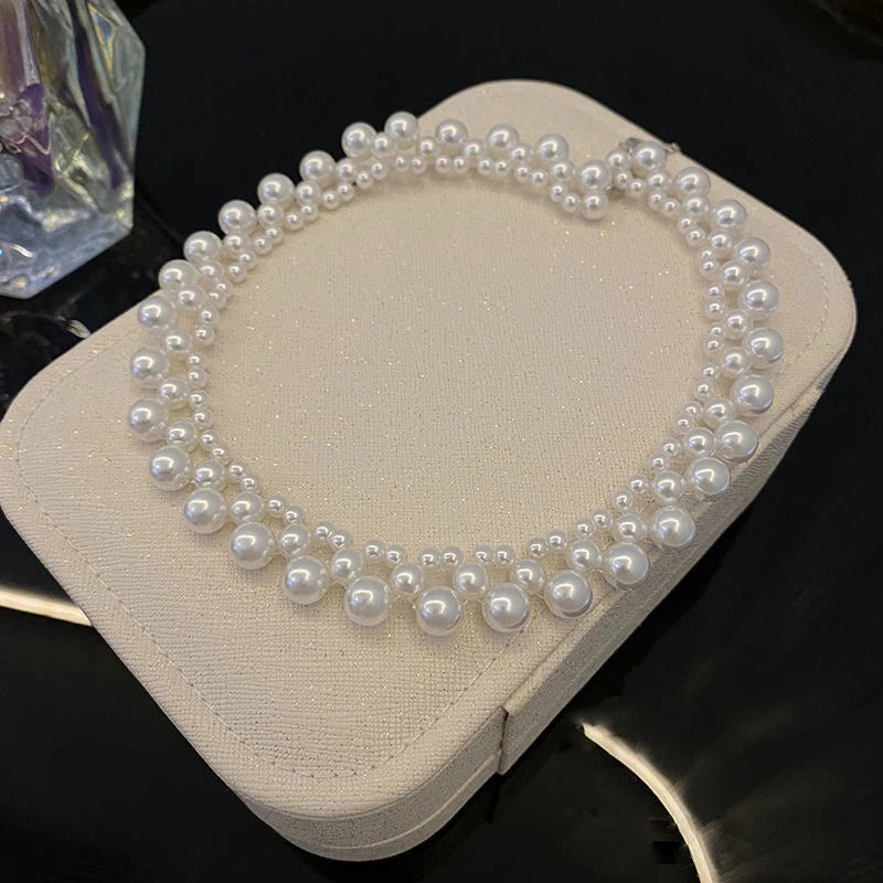 French Retro Elegant Personality Pearls Short Necklaces Popular Hand Woven Pearl Beaded Necklace for Lady Women