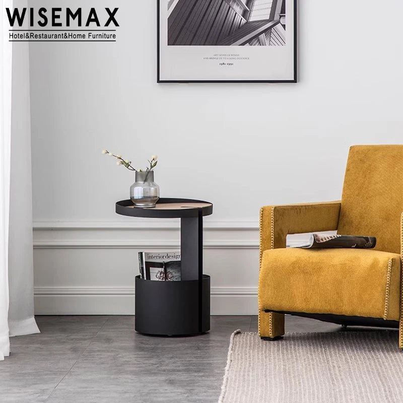 WISEMAX FURNITURE Italian Design Home Hotel Villa Furniture Metal Sofa Side Table Wooden Corner Table for Living Room