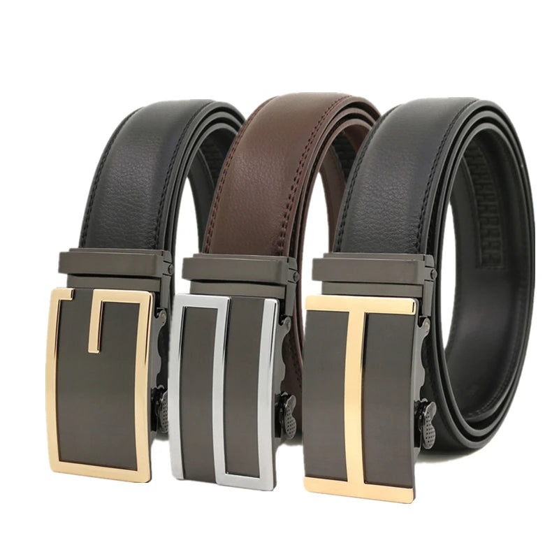 LQbelt Men Leather Belt Automatic Buckle Belts for Men Ratchet Belts Custom Logo OEM Factory Direct Sale