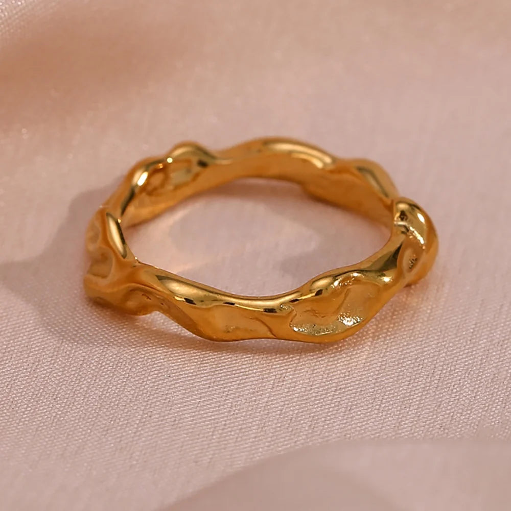 Wholesale Fashion Minimalist Irregular 18k Gold Plated Stainless Steel Rings Jewelry Women Engagement Signet Rings
