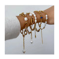 Ilona Fashion Jewelry Women's Gold Plated Stainless Steel Charm Bracelets Superimposition Bangles for Pearl