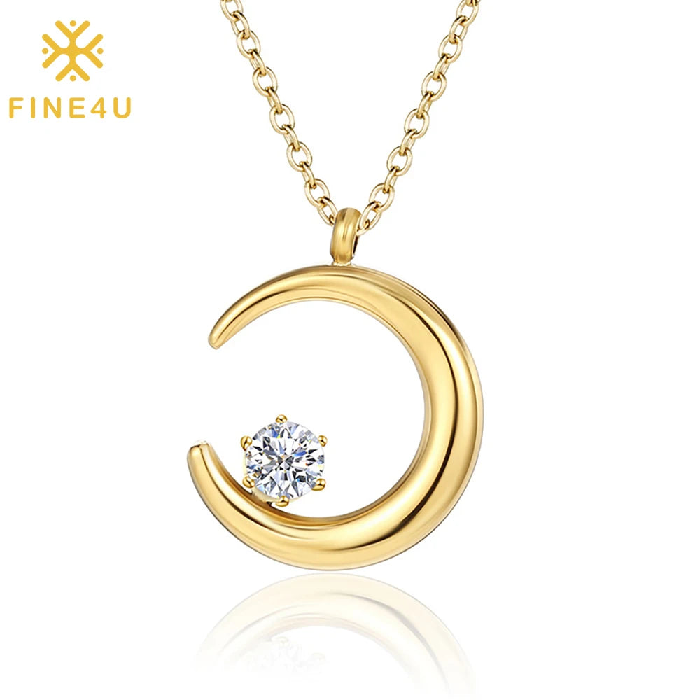 Dainty Women Non Tarnish Jewelry Gold Plated Stainless Steel Star Moon Pendant Necklaces for Women New Arrival 2025