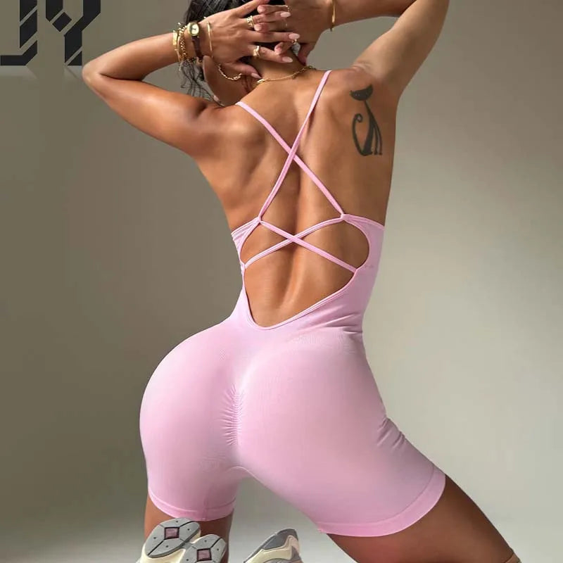 2025 Hot Sale High Strength Yoga Jumpsuit Seamless Backless Wholesale Workout Clothing Breathable Soft Women's Sports Jumpsuit