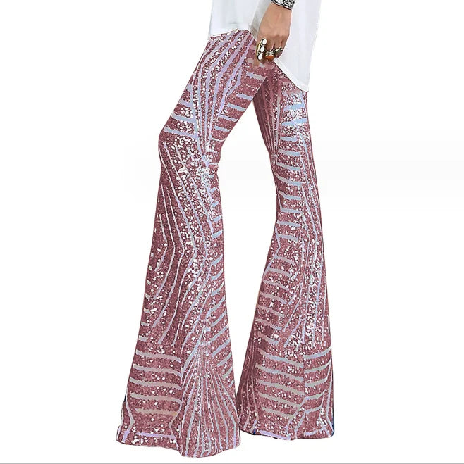 2023 Summer Women's New Sequin Casual Pants Wide Leg Pants Loose High Waist Pants
