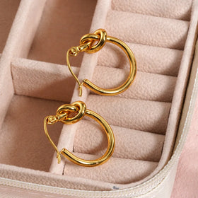Hip Hop 18K Gold Plated Geometric Knotted Earrings Tarnish Free Stainless Steel Twist Hoop Earrings for Party