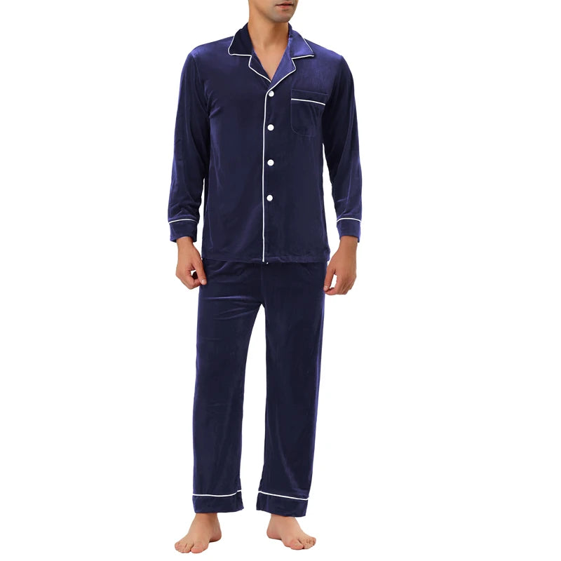 Men's Sleepwear Pajama Satin Silk Nightwear Robes Pajamas Plain Long Sleeve Men Pajama Set