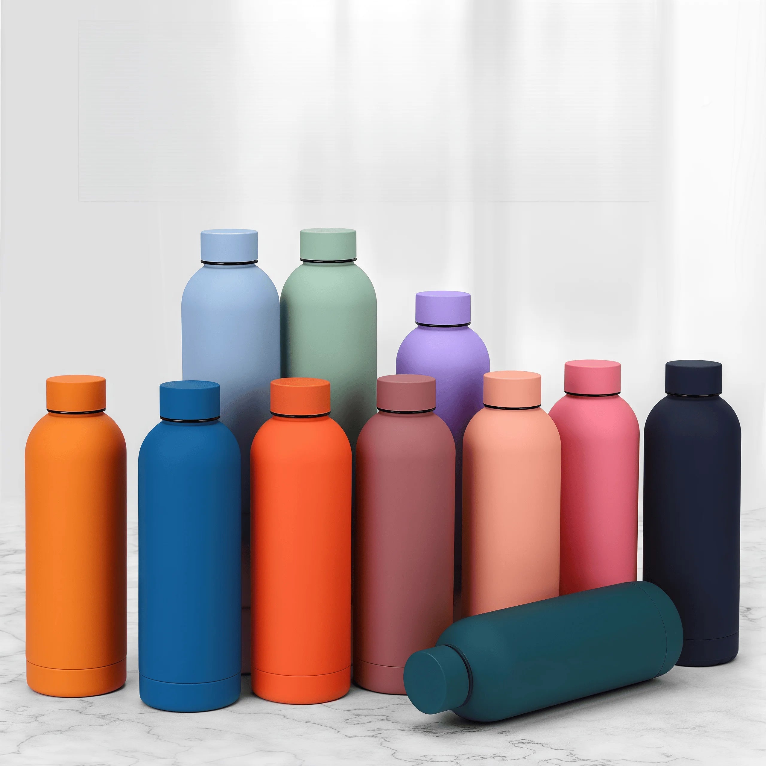 Small Mouth Water Bottle 500ml Vacuum Insulated Stainless Steel Sports Bottle Leakproof Travel Tumbler with Rubberized Grip