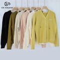 OEM ODM Custom Logo Women's Long Sleeve Knitted Hooded Cardigan Sweater Jacket Winter Button Cardigan for Girls