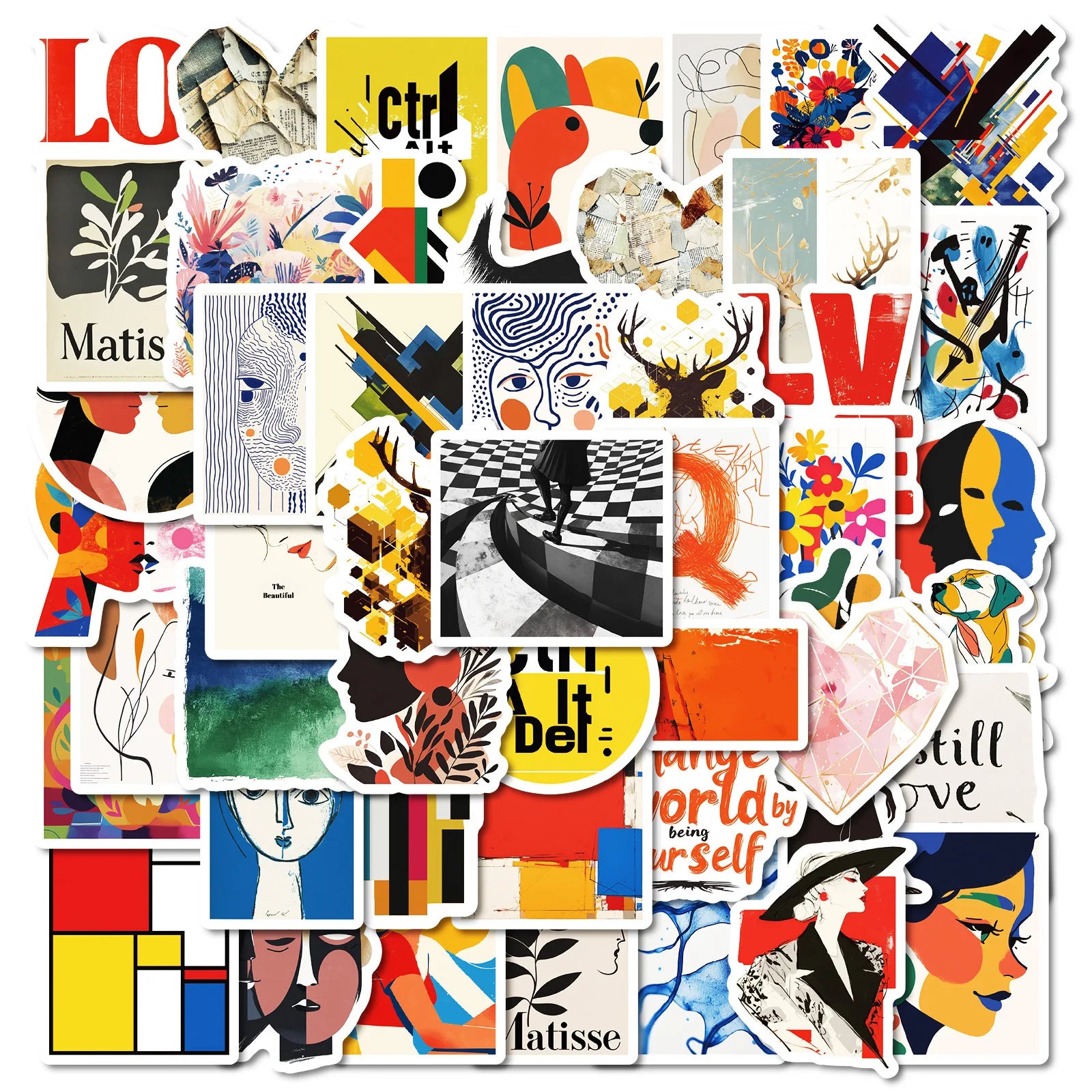 50PCS Fashional Matisse Abstract Line Canvas Prints Optical Geometrical Art Painting Sticker
