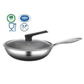 26/28/30/32/34/36cm Triply Stainless Steel Non Stick Wok Pan Non Stick Coating Hybrid Cooking Fry Honeycomb Wok with Glass Lid