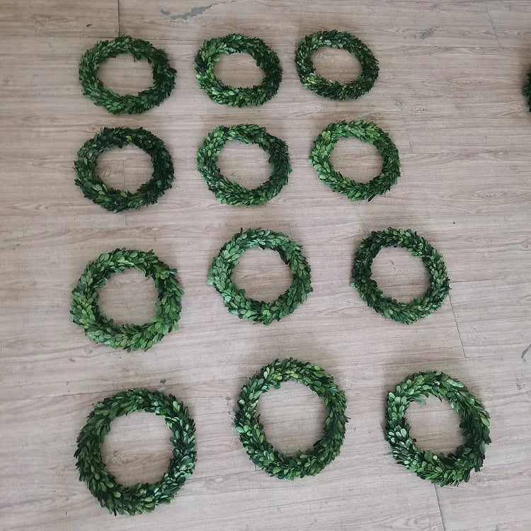 S02418 Dried Flower Supplier Wholesale Boxwood Wreath Dried Leaves and Flowers Dried Boxwood Preserved Boxwood Wreath for Sale