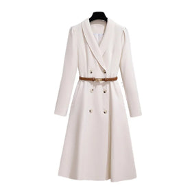 European and American Autumn and Winter New Women's Windbreaker Long Coat Fashion High Grade Lace up Coat